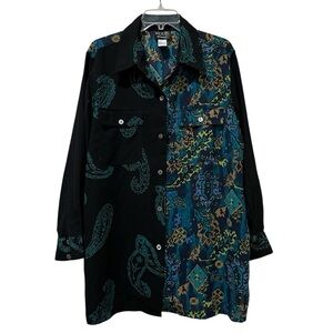 KOOS Of Course 1X Vintage Paisley Floral Pattern Mix Patch Button Down Shirt R8
